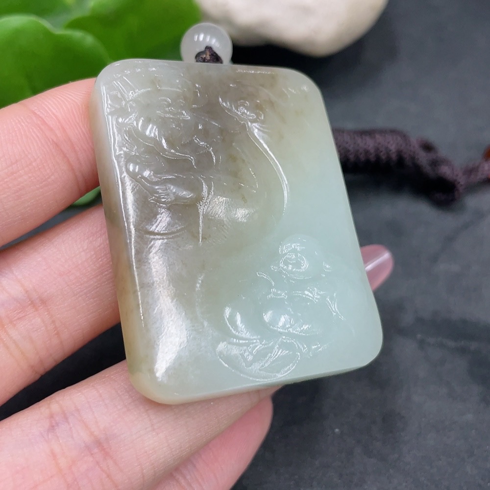 H33925751 Hetian Jade Pendant Wealth Total Weight (including rope) approx. 37.9g