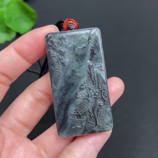 H23685914 Hetian Jade Pendant Landscape Plaque Total Weight Approx. (including rope) 35.6g