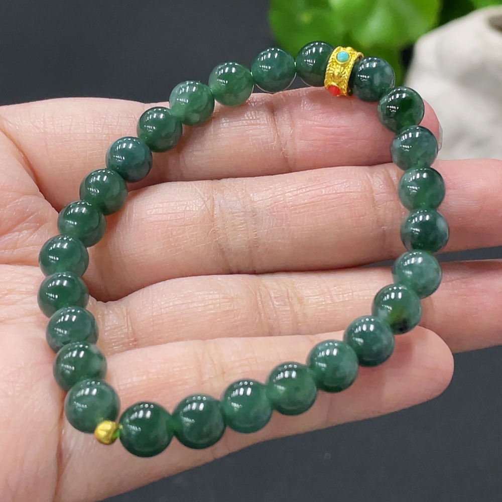 F34071184 Jadeite Bracelet Card 6.8mm approx. Total weight about 14.87g Beads Au97% Rest non-gold