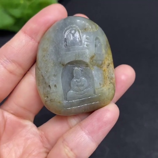 H29375711 Hetian Jade Pendant - Ten Thousand Buddha Grotto - Undetermined Skin Color Origin - Contains Other Mineral Components - Total Weight Approximately 54.2g