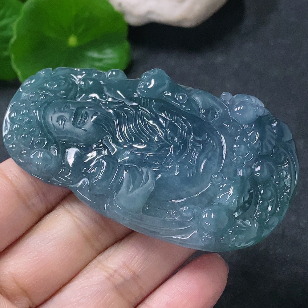F34042760 Jadeite Pendant of the God of Wealth, total weight approximately 44g