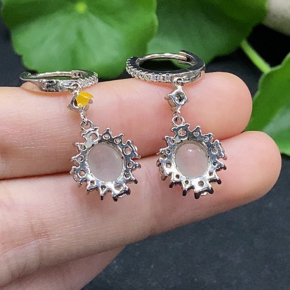 F33832781 Jadeite Cabochon Earrings (Non-Gold Setting, Total Weight Approx. 4.65g)