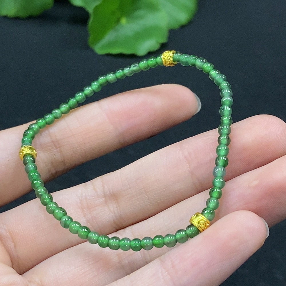 F33896228 Jadeite Beaded Bracelet Approx. 3mm Bead Size Total Weight Approx. 3.14g Non-Gold-Inlaid
