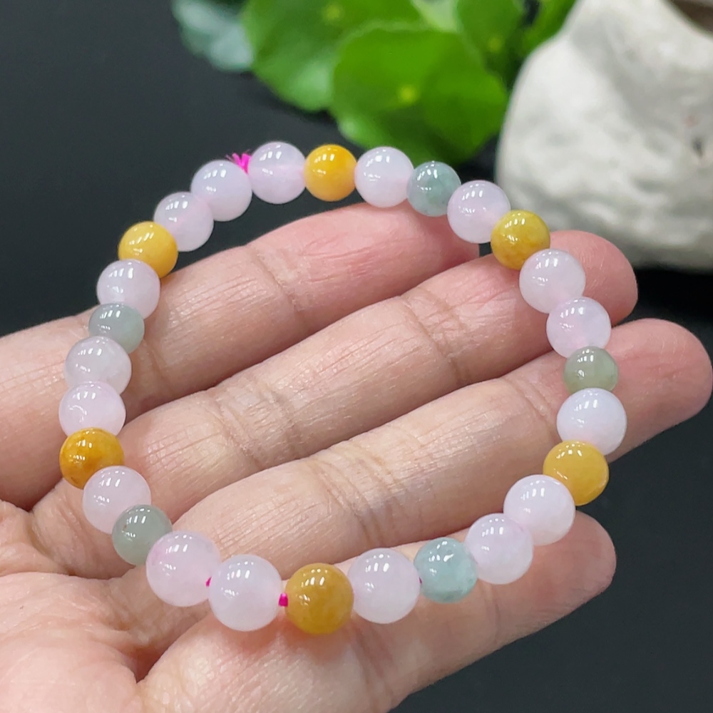 F34979087 Jadeite Bracelet Approx. 6.7mm Beads Total Weight Approx. 12.8g Yellow Beads Color Origin Undetermined