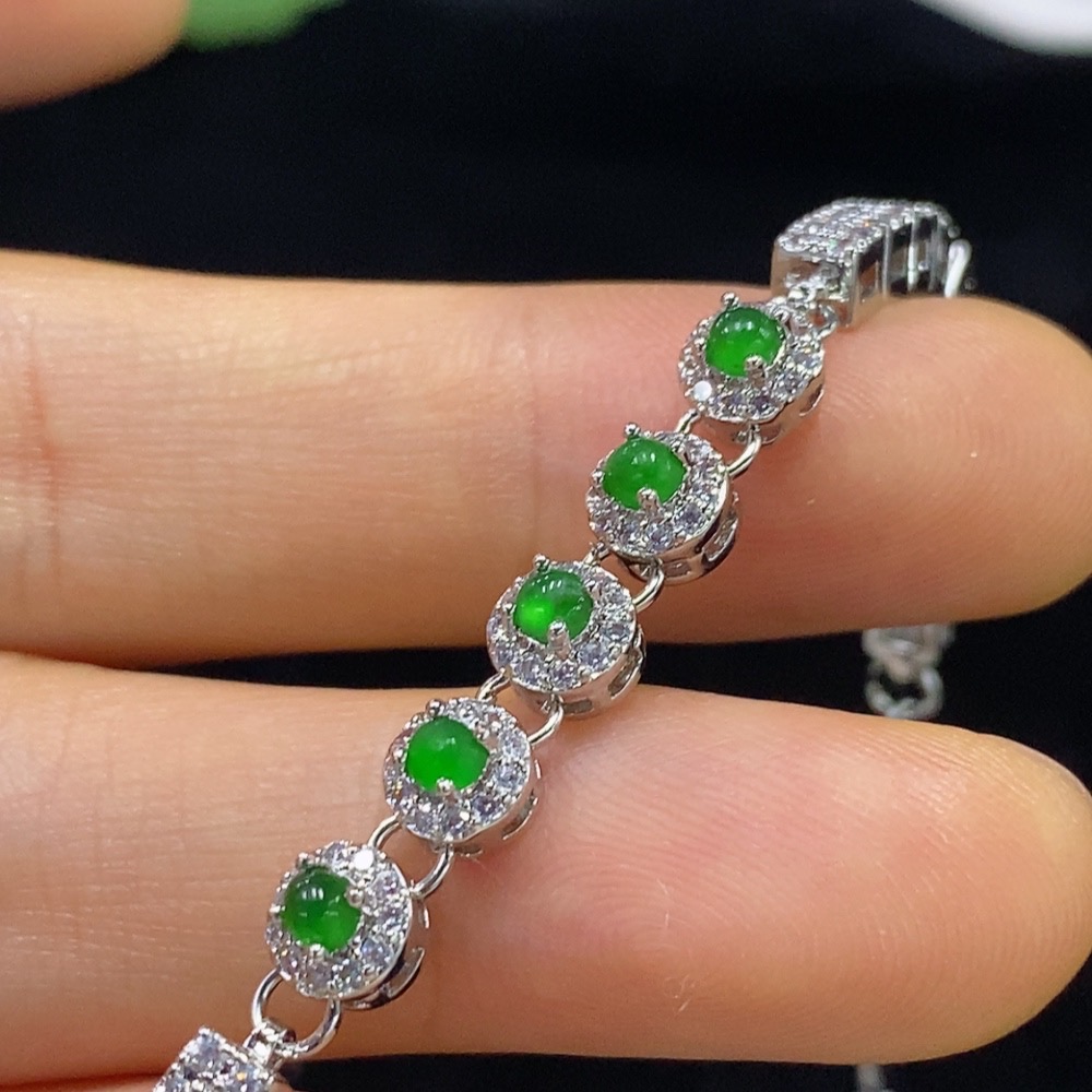 F34948408 Jadeite Inlaid Bracelet Non-Gold Total Weight Approx. 6.97g