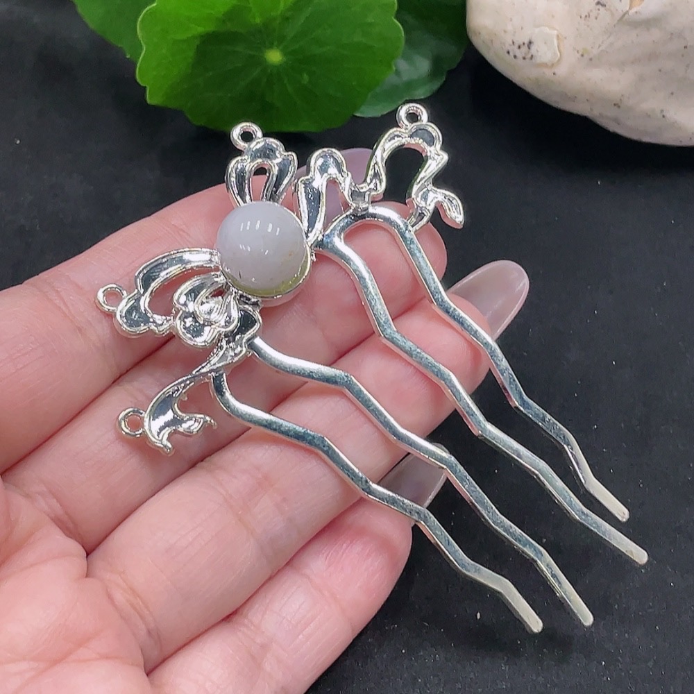 F35128405 Jadeite Inlaid Hairpin Total Weight Approx.9.3g (Non-Gold Inlaid)