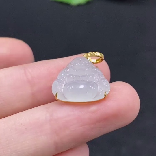 F33868255 Jadeite Buddha Pendant with 18K Gold Setting, Total Weight Approx. 1.8g