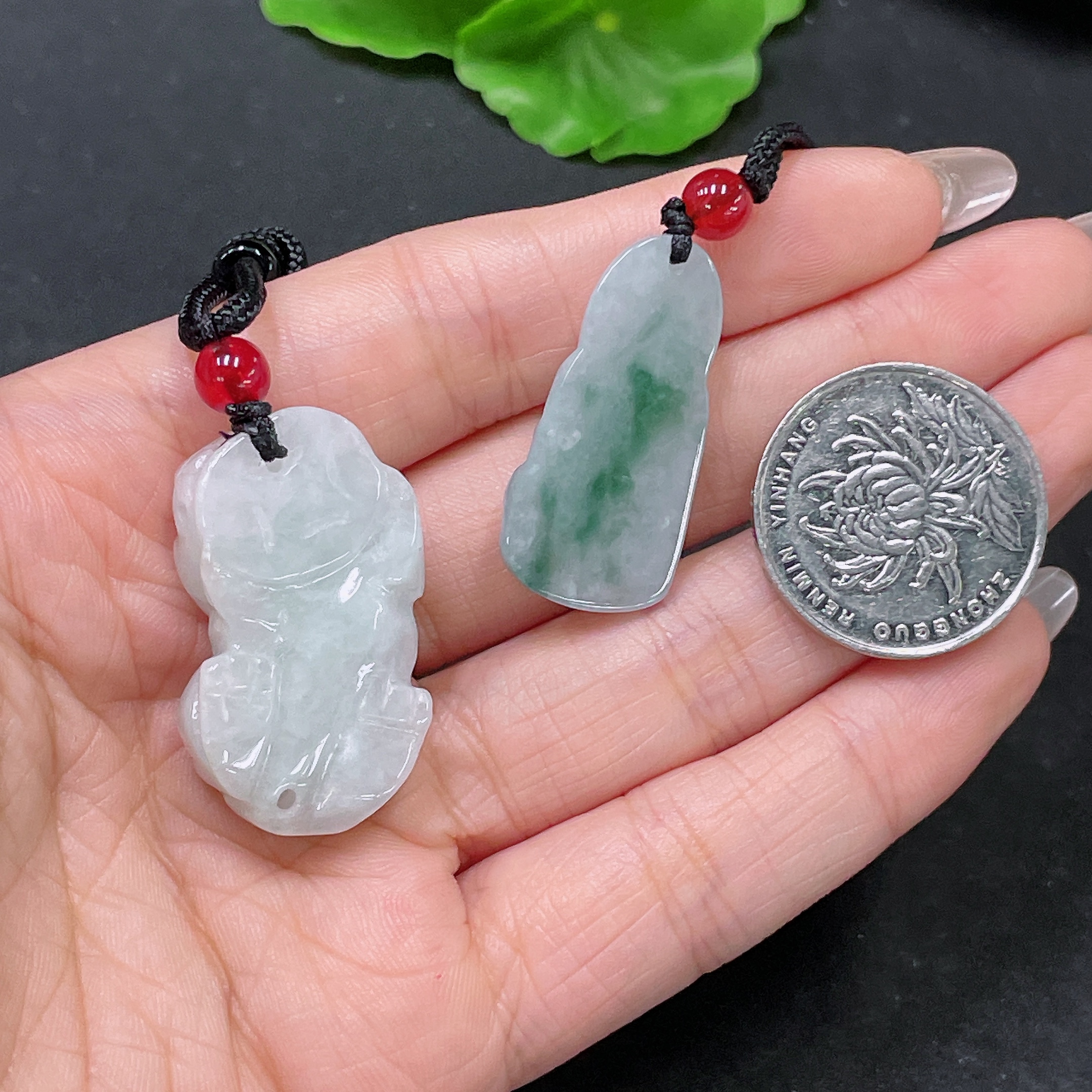 F35105391 Jadeite Pendant Guanyin + Pixiu Sell as a Lot with Non-Grade A Beads