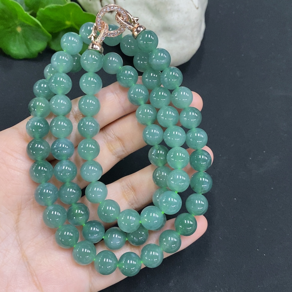 F35127340 Jadeite Beads Necklace Approx. 9.3mm Non-Gold Total Weight Approx. 108g