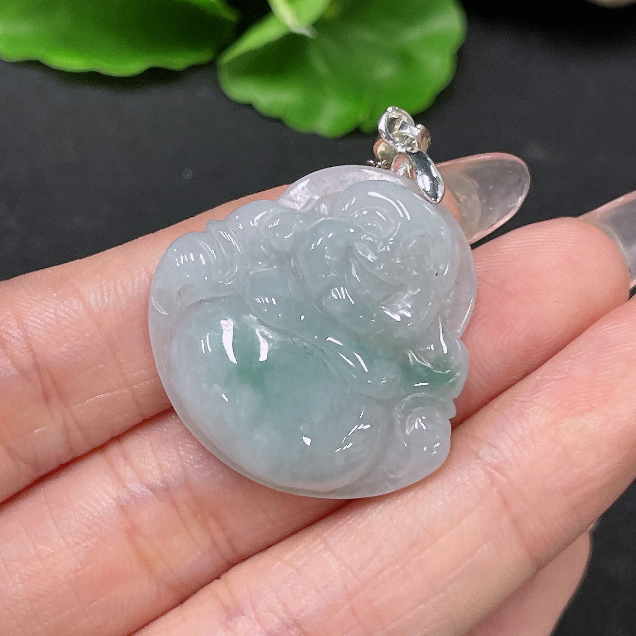 F34047103 Jadeite Pendant Buddha Non-Gold with Chain Total Weight Approx. 11.34g