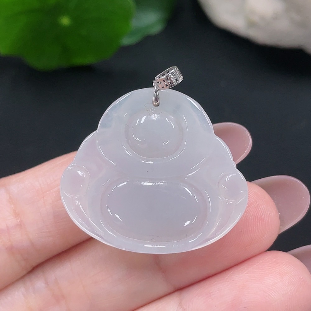 F28225757 Jadeite Buddha Pendant with 18K Gold Clasp, Total Weight Approximately 6.7g