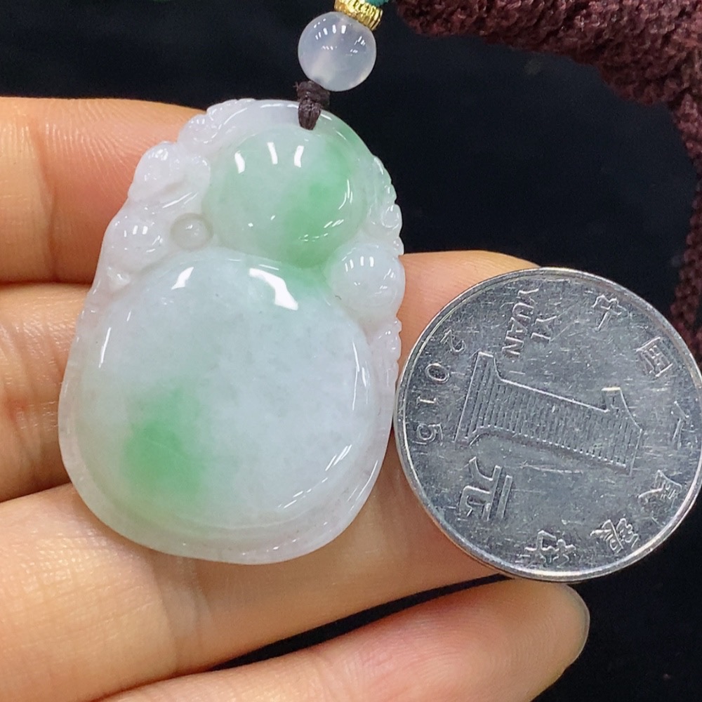 F34023971 Jadeite Gourd Pendant Total Weight Approx. 13.09g (Including Rope Weight)