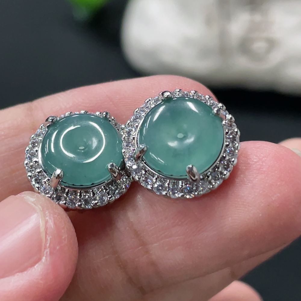 F35108234 Jadeite safety buckle inlaid earrings pair, non-gold inlaid