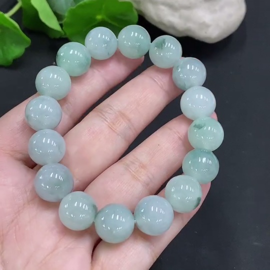 F34023235 Jadeite Bead Necklace Approx. 12mm Total Weight About 52.6g (Including Other Mineral Components)