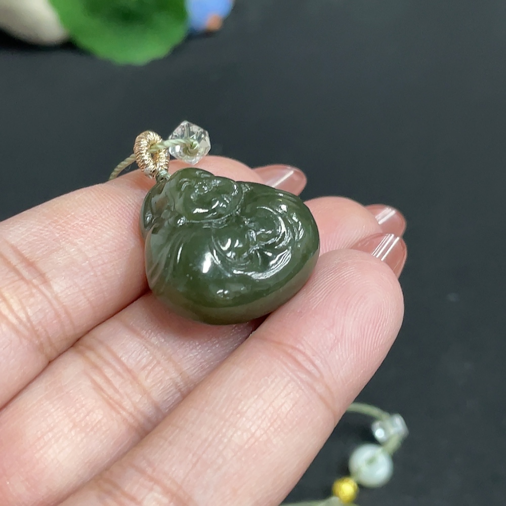 H34054040 Hetian Jade Pendant    Buddha    Total Weight [with rope] 11.6g