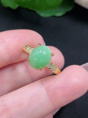 F35083696 Jadeite Inlaid Ring Total Weight Approx. 2.2g (Non-Gold Inlaid) (Adjustable)