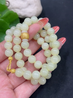 H34053448 Hetian Jade Bead Necklace, approx. 7.8mm, non-gold inlaid, total weight approx. 42.6g