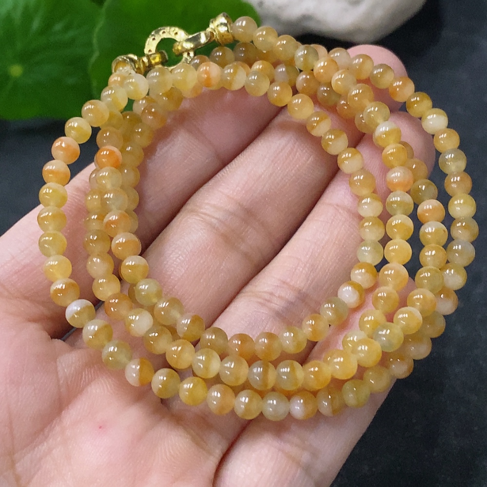 F33942890 Jadeite Bead Necklace Approx. 4mm Non-Gold Total Weight Approx. 17.38g Yellow Part Color Origin Undetermined