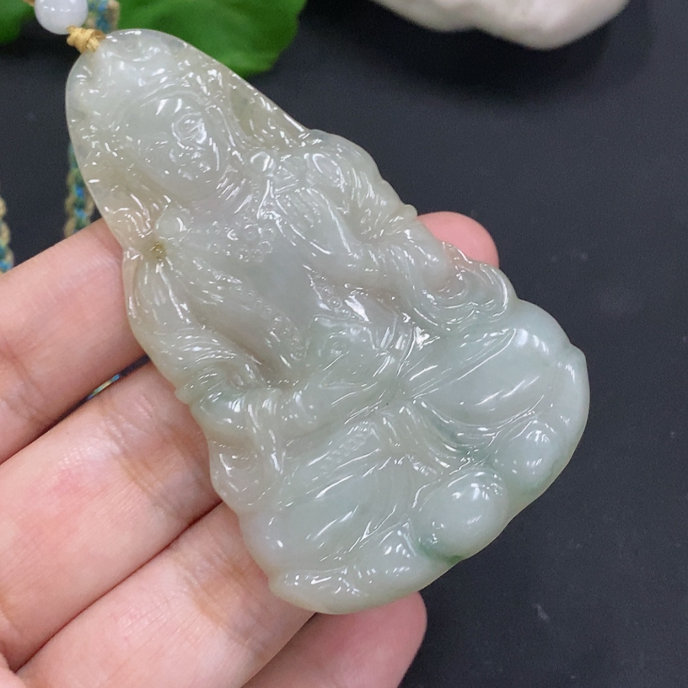 F33825582 Jadeite Tara Pendant Total Weight Including Rope Approximately 28.9g