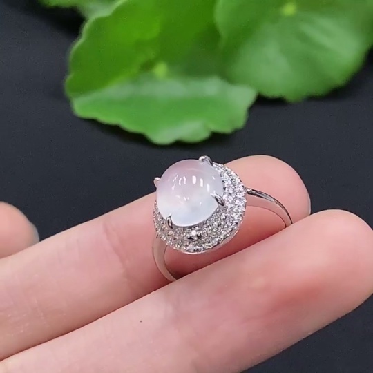 F33833403 Jadeite Cabochon Solitaire Ring 18K Gold Size 9 with Diamond Accent Total Weight Approx. 1.8g