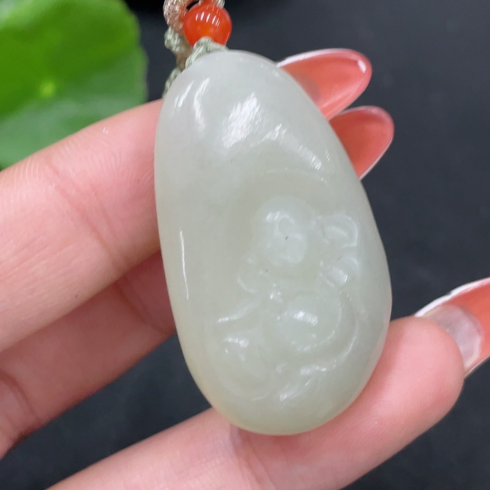 H35084599 Hetian Jade Pendant   Buddha   Total Weight (including rope): 18.8g