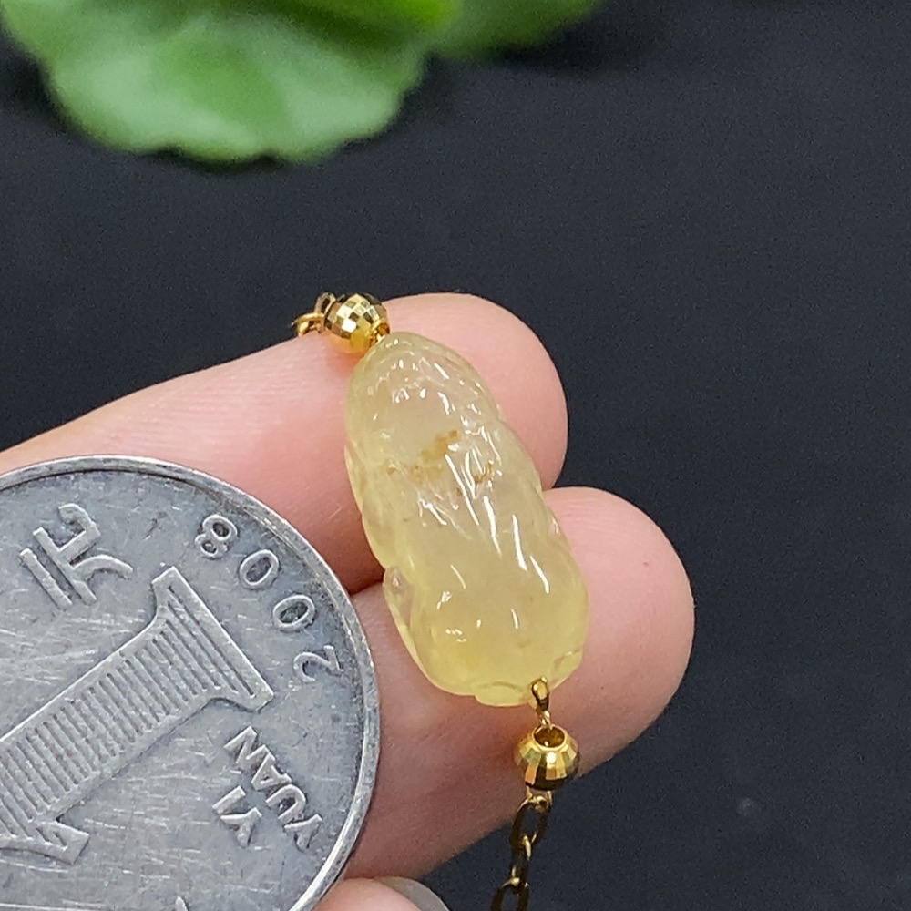 F35115492 Jadeite Pi Xiu Inlaid Bracelet 18K Gold Total Weight Approx. 2.66g