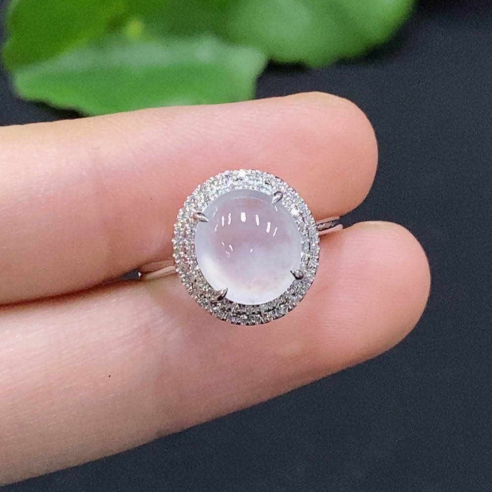 F33833403 Jadeite Cabochon Solitaire Ring 18K Gold Size 9 with Diamond Accent Total Weight Approx. 1.8g