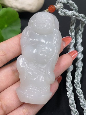 H34017493 Hetian Jade Handheld Piece Buddha