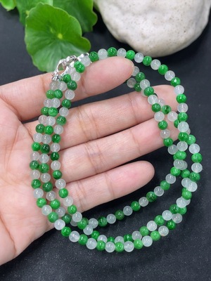 F46567675 翡翠珠链 卡3.8mm左右 非金 货品总约重16.99g 含其他矿物质成分 白配珠非A（仅绿珠）