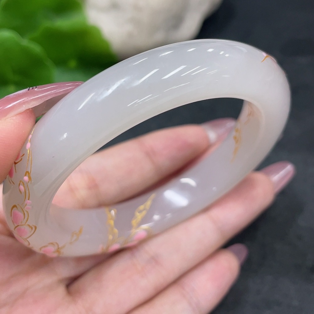 H33897297 Hetian Jade Round Bracelet, Process Coating, Size 55, Total Weight Approx. 56.3g