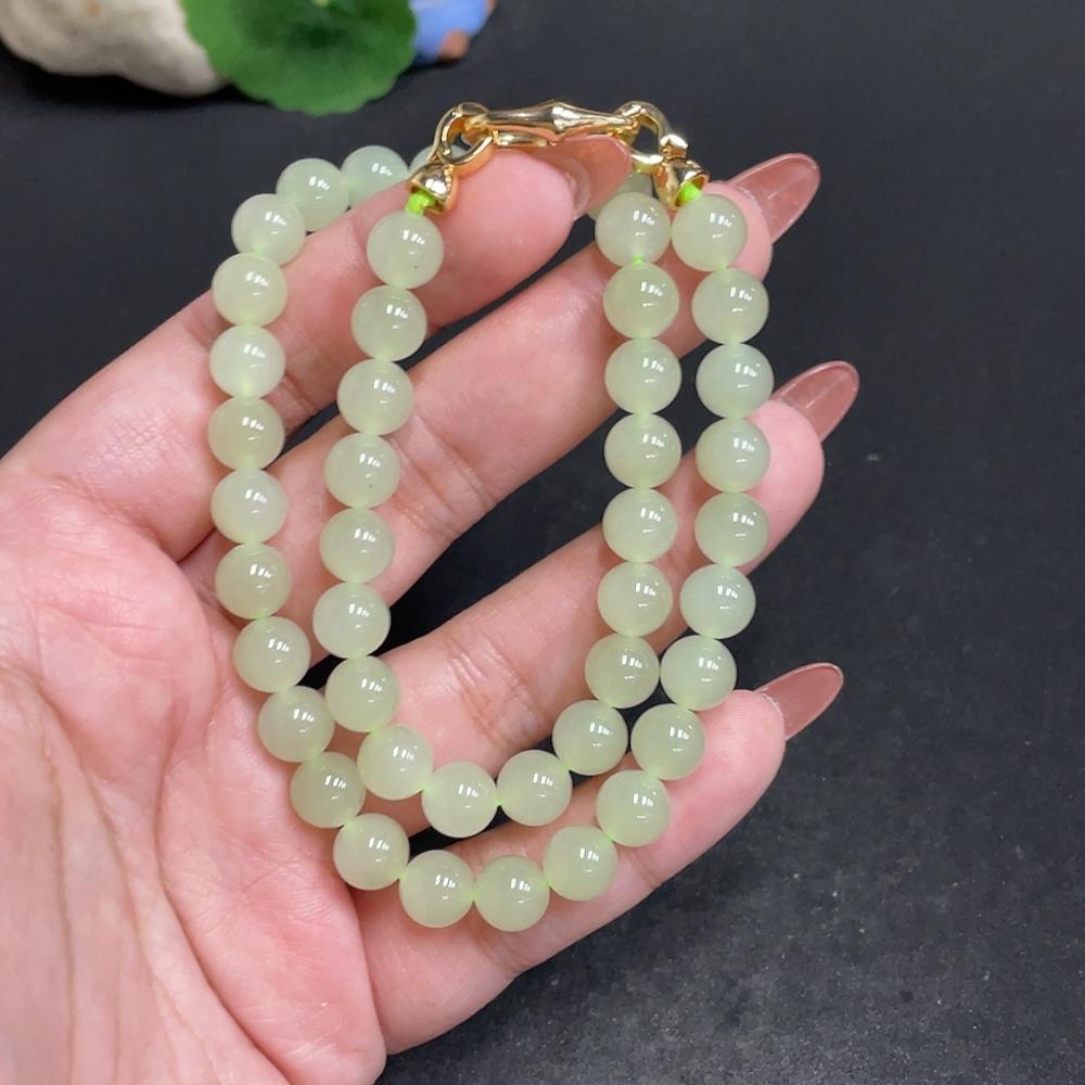 H34054127 Hetian Jade Bead Necklace Approx. 7.7 mm Total Weight About 38.9g Non-Gold