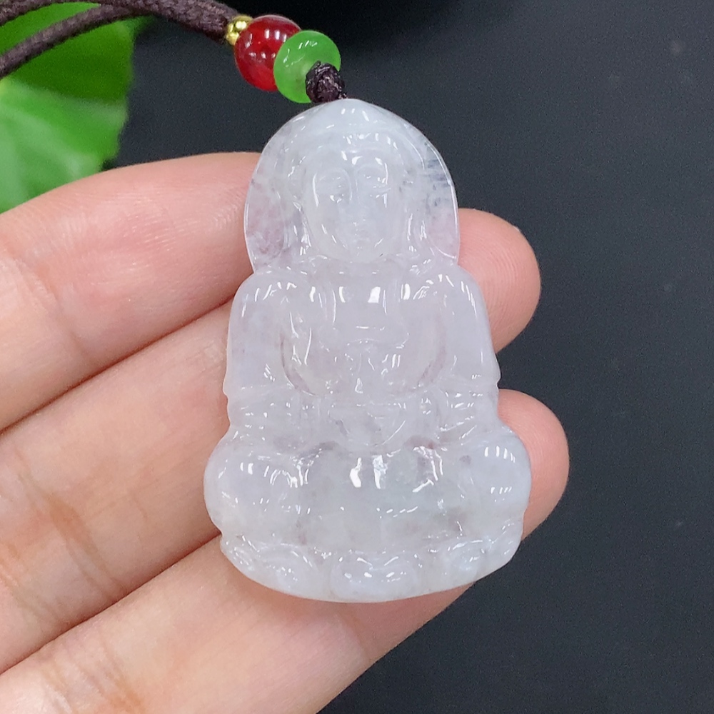 F30568519 Jadeite Guanyin Pendant Total Weight Including Rope Approximately 9.3g