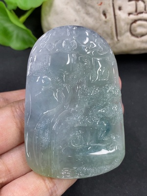 F46525663 翡翠山水牌挂件 货品总重约37.5g