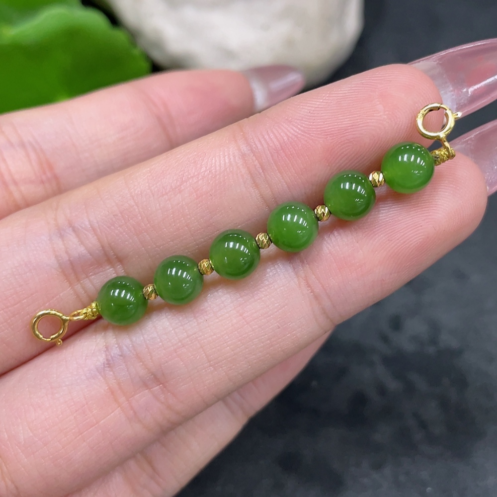 H33926252 Hetian Jade Beads Approx. 5.7mm No Imprint Surface Gold Content 58% 18K Gold Clant Total Weight Approx. 2g