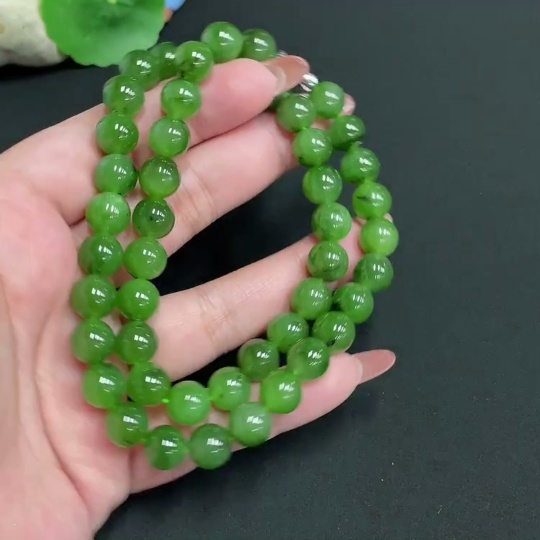 H34073818 Hetian Jade Bead Necklace, Approx. 9.3 mm, Total Weight Approx. 65g