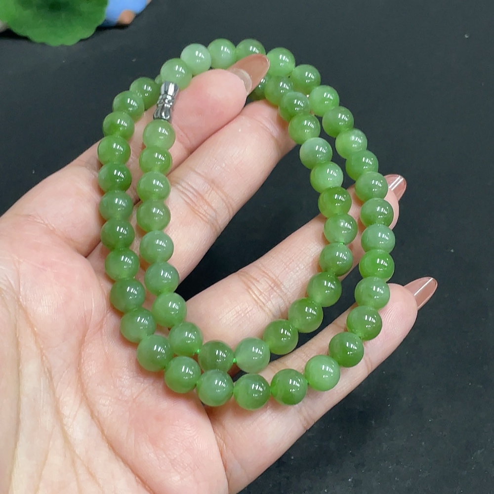 H34054555 Hetian Jade Jasper Beaded Necklace, approx. 7.5 mm, total weight approx. 40.9g