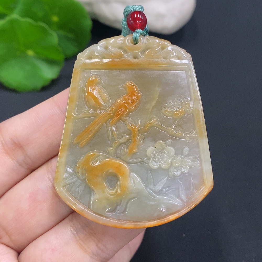 F29390403 Jadeite Blossoms of Wealth and Honor Pendant Total weight with string approx. 40.1g (Color origin undetermined)