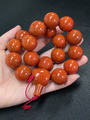 C43153455 南红玛瑙珠串  可见有机物  货品总重约248.32克  卡19.9-21.6mm左右