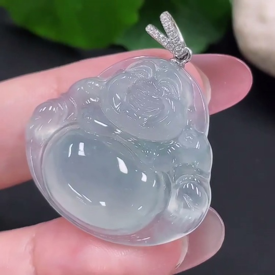 F34982871 Jadeite Buddha Pendant 18K Gold Total Weight Approx. 8.2g (With Diamond Accents)