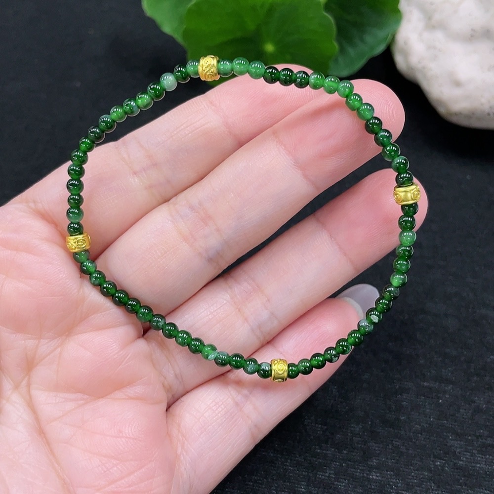 F32734806 Jadeite Beads Bracelet Approx. 3mm Total Weight Approx. 3.5g Non-Gold-Inlaid