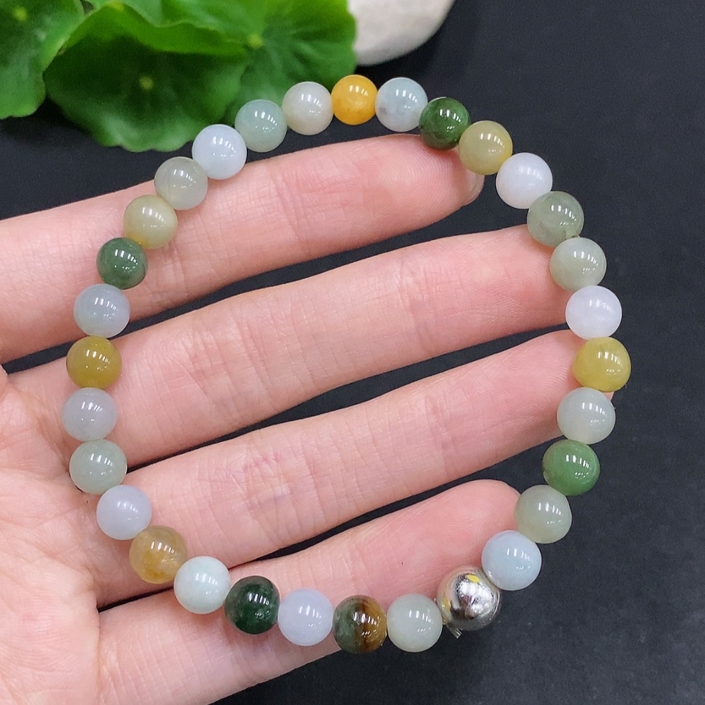 F35078337 Jadeite Bracelet Non-Gold Inlaid Total Weight Approx.17g Size Approx.6.8mm