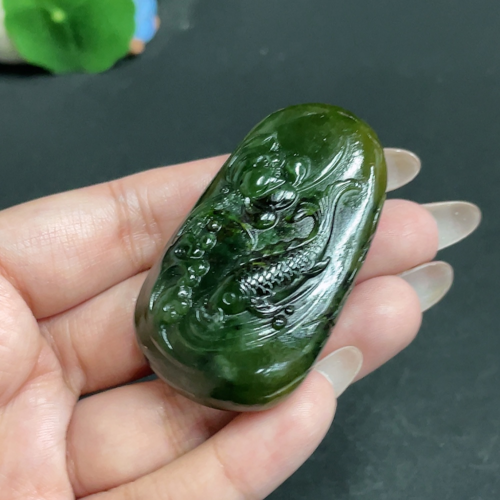 H28309856 Hetian Jade Pendant - Lotus and Fish Symbolizing Abundance Every Year, Total Weight Approx. 61.3g