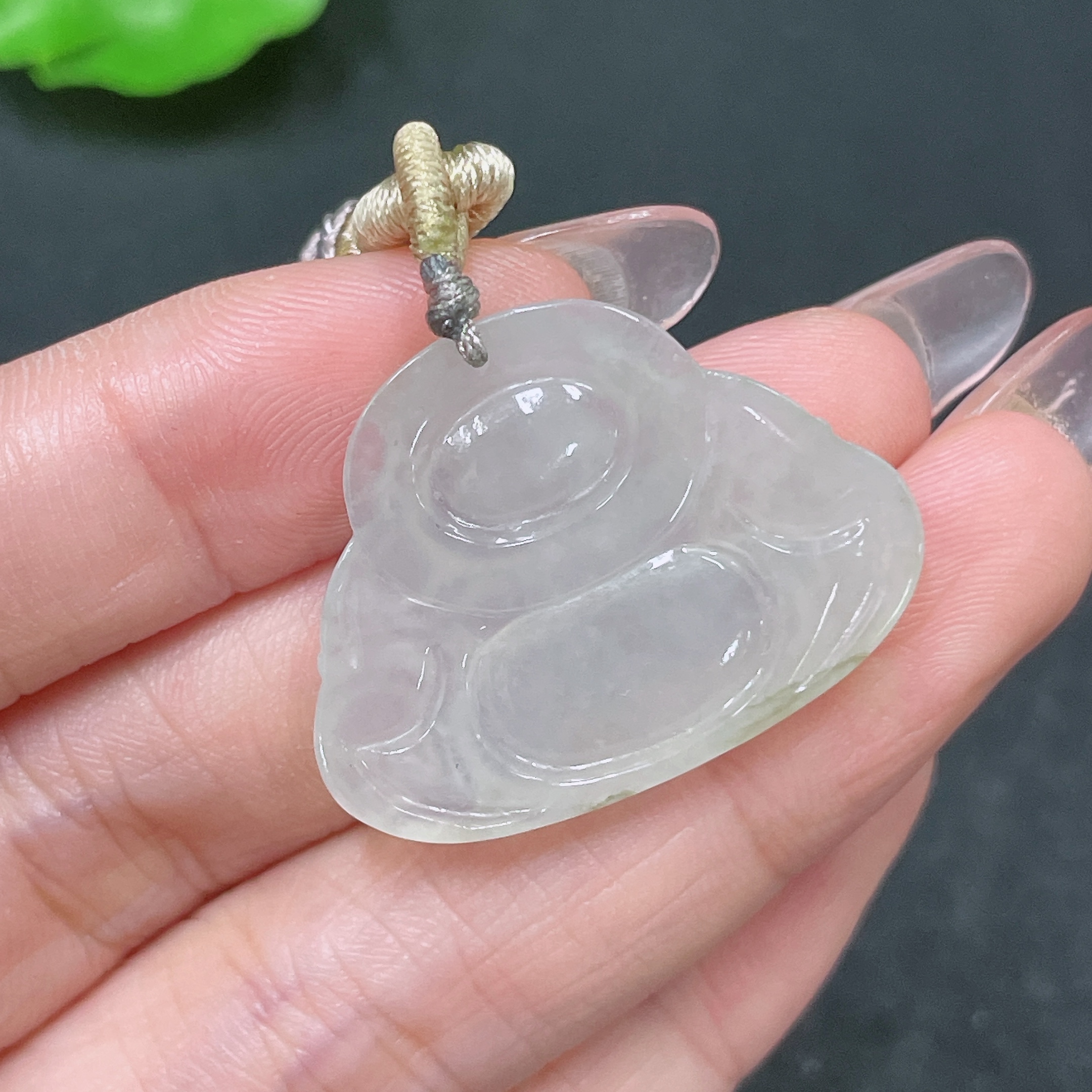 F34046061 Jadeite Pendant Buddha with Cord Total Weight Approx. 7.6g