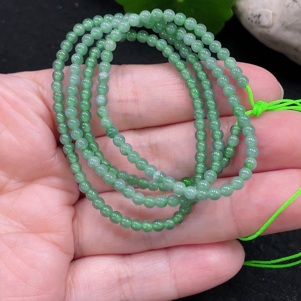 F33827644 Jadeite Bead Necklace Approximately 3mm Total Weight About 7.8g