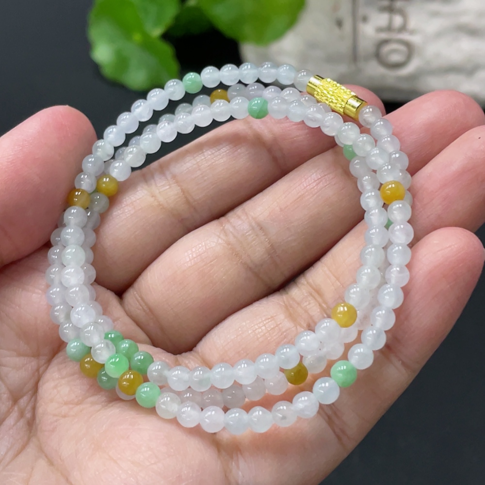 F35080799 Jadeite Beaded Necklace Approx. 3.8mm Non-Gold Clasp Total Weight About 13.6g