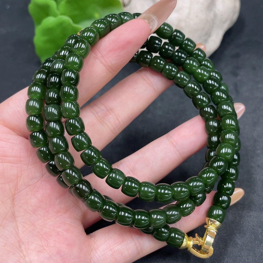 H32778114 Hetian Jade Bead Necklace Approx. 6.7mm Total Weight Approx. 63.2g
