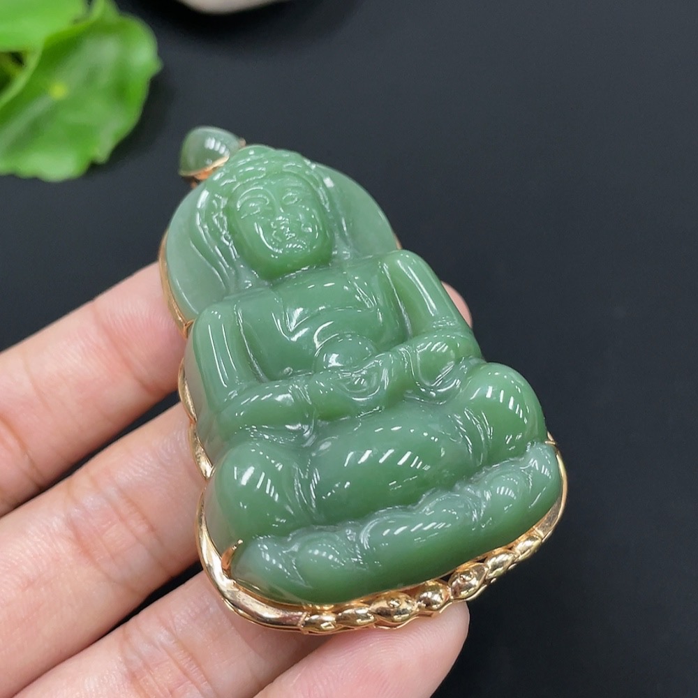 H26022636 Hetian Jade Inlaid Pendant Guanyin 18K Gold Total Weight Approx. 33.2g
