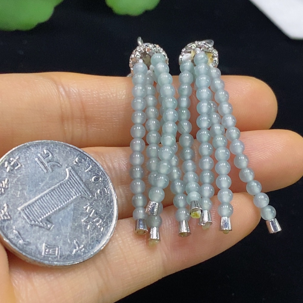 F34074825 Jadeite inlaid earrings non-gold total product weight about 7.79g