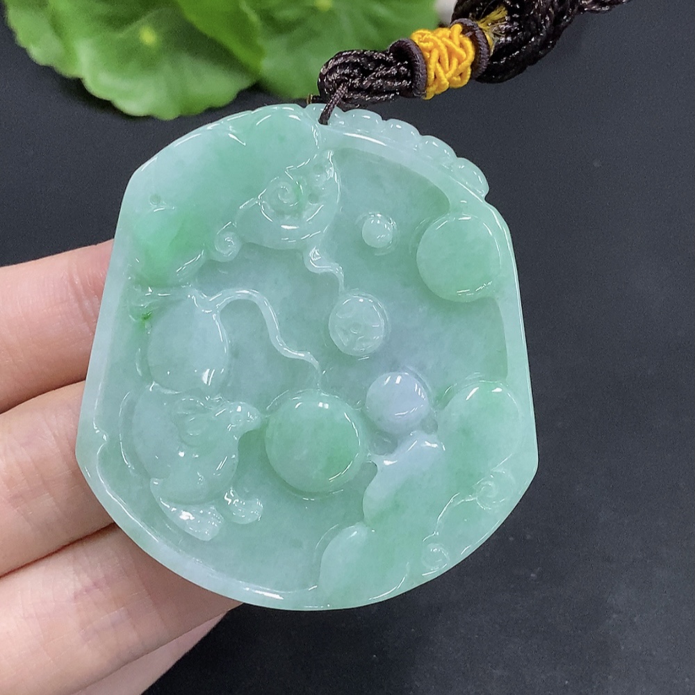 F31595408 Jadeite Auspicious Mouse Pendant Total Weight Approx. 46.9g (Including String Weight)