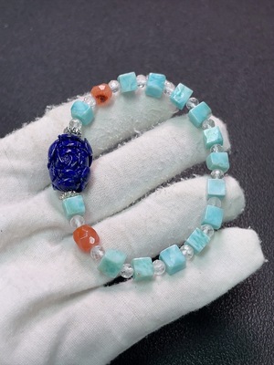 C34949609 Larimar bracelet with Southern Red Agate, imitation stones, non-metal, total weight approx. 14.9g, size 6.4mm